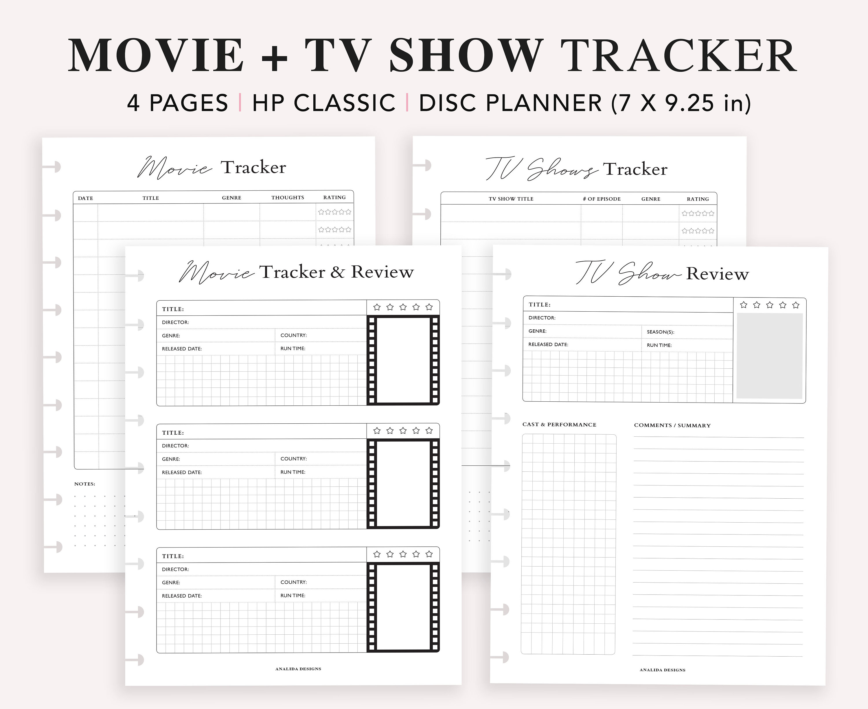film & tv show tracker printable: happy planner classic insert