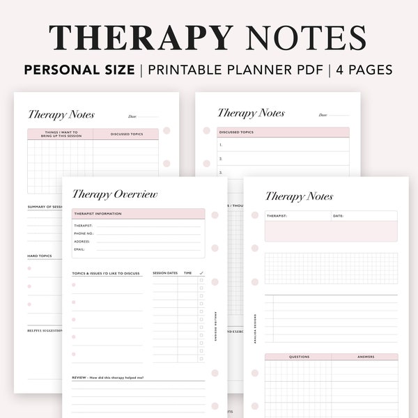 PERSONAL Therapy Notes Planner Printable, Therapy Journal, Mental Health Personal Growth Page, Printable Mental Health, Personal size insert