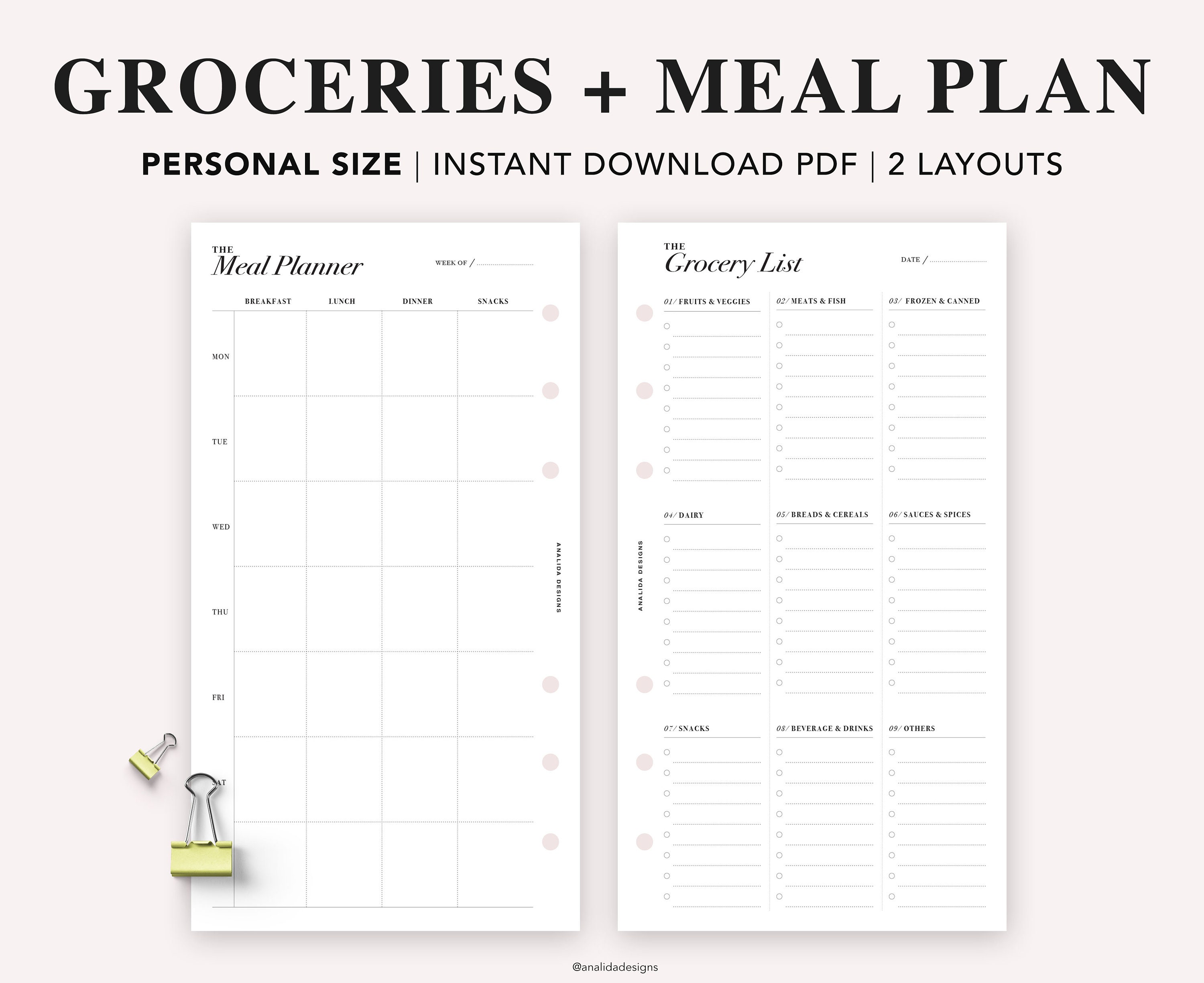 personal grocery list printable weekly meal planner shopping etsy hong kong