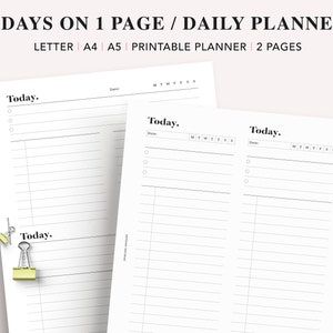 2 Days On 1 Page Daily Planner Insert: A5, A4, Letter (PDF)