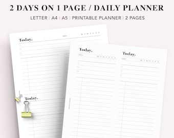 2 Days On 1 Page Daily Planner Insert: A5, A4, Letter (PDF)