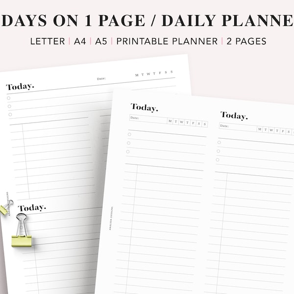 2 Days on 1 Page Daily Planner Insert, Day Planner, Daily To Do List, 2D1P, Daily Hourly Schedule, Undated Daily Planner, A5 filofax, PDF