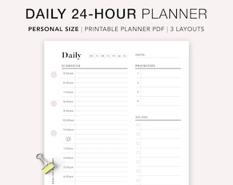 PERSONAL 24 Hour Daily Planner Printable, Hourly Planner, Military Time Plan, Time Blocking Template, Work Day Schedule, Personal size daily