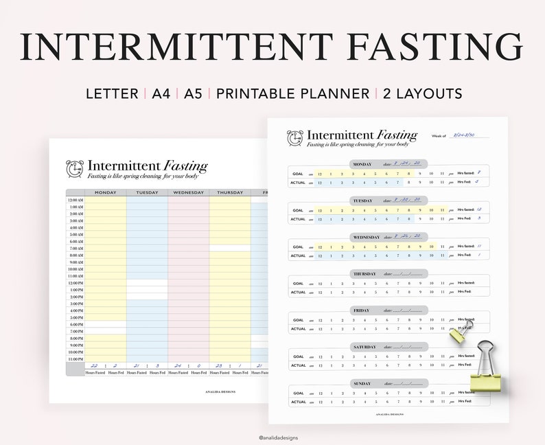 Intermittent Fasting, Fasting Printable, Daily Weekly Keto Tracker, Fasting Planner, Intermittent Fast Plan, A5 Inserts, Instant Download image 1