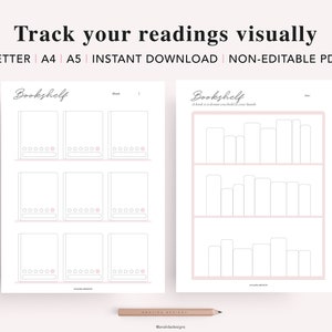 Reading Tracker Printable, Reading Log, Reading Journal, Bookshelf Insert, Book Lovers Planner Bundle, A5 Planner Inserts, PDF Download image 9