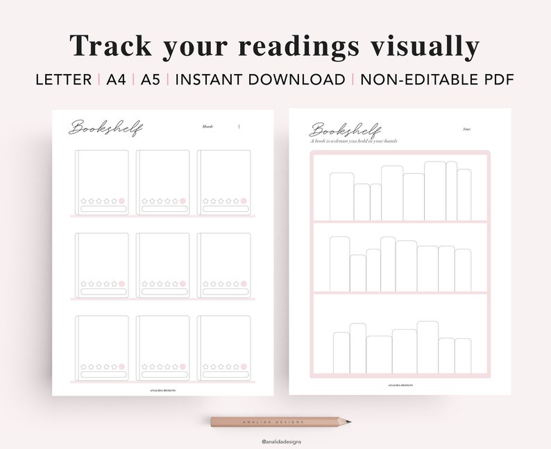 Reading Tracker Printable, Reading Log, Reading Journal, Bookshelf Insert, Book Lovers Planner Bundle, A5 Planner Inserts, PDF Download image 9