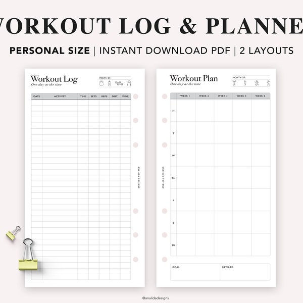 PERSONAL Workout Planner Printable, Exercise Log, Workout Template, Workout Calendar, Fitness Planner, Workout Tracker, Personal size insert