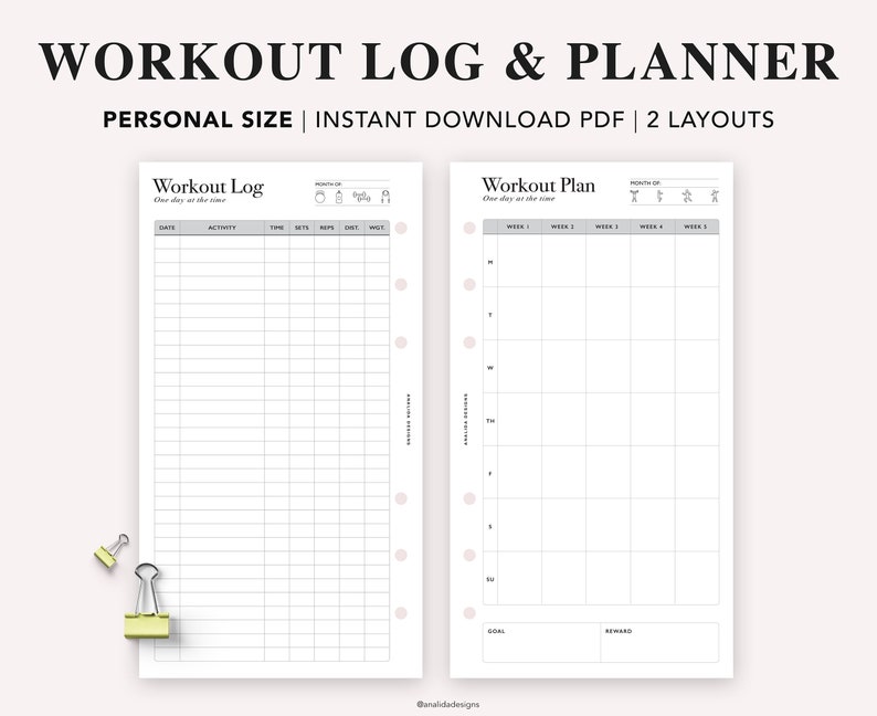 PERSONAL Workout Planner Printable, Exercise Log, Workout Template, Workout Calendar, Fitness Planner, Workout Tracker, Personal size insert image 1