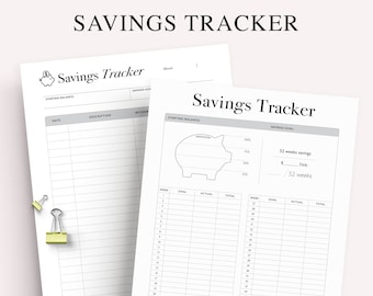 Savings Tracker Printable, Savings Challenge, 52 Week Savings Goal Tracker Template, Saving Money, Financial Planner, PDF Instant Download