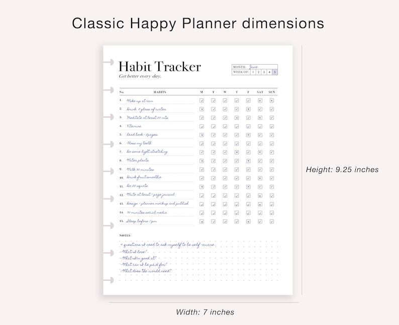 Buy Weekly Habit Tracker Printable: Happy Planner Classic Insert (PDF ...