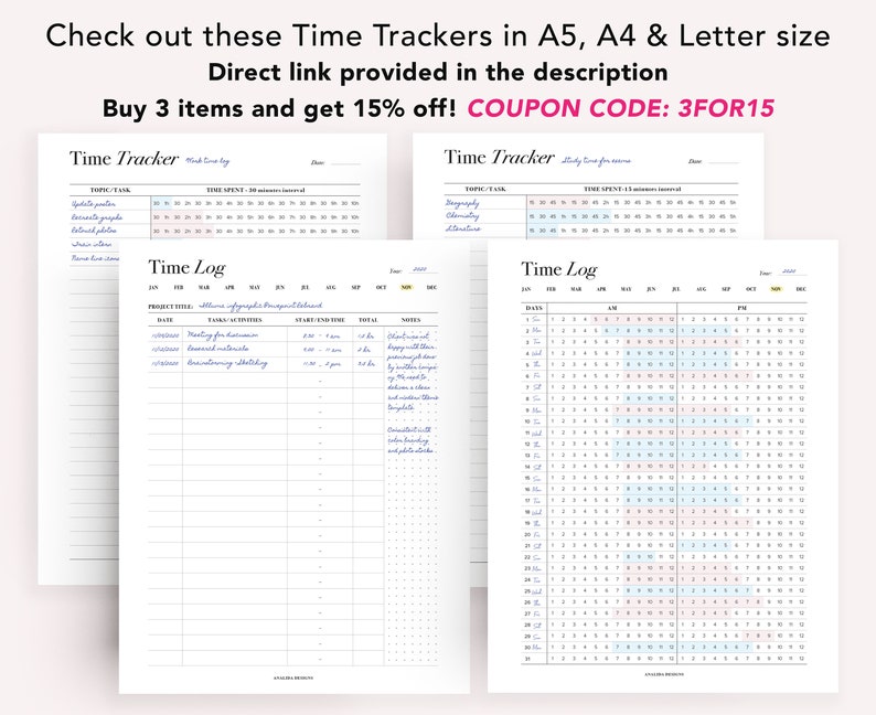 PERSONAL Time Tracker Printable Time Log Time Blocking - Etsy