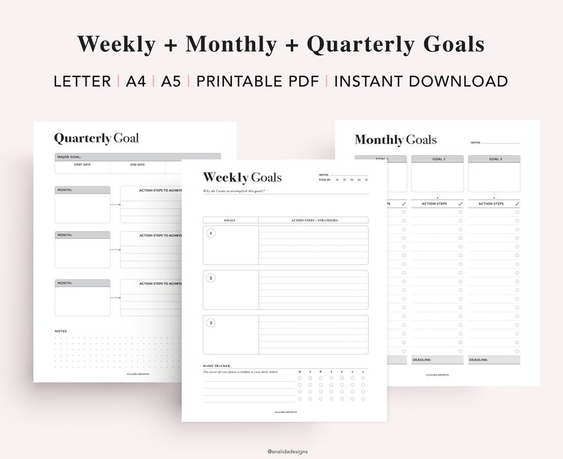 Productivity Planner Bundle Printable, Work Planner, Project Tracker, Life Organizer Template, To Do List, US Letter, A4, A5 planner inserts image 3