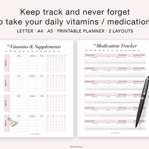 Medication Tracker, Vitamin Supplement Tracker, Health Log, Supplement Organizer, Medication Log, Vitamins Log, Health Tracker, Letter Size image 3