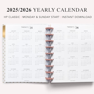 2025-2026 Calendar Happy Planner Classic Printable, 2025 Yearly Calendar, Year At A Glance Calendar, Year Calendar 12 months, HP planner
