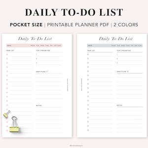 POCKET - Daily to Do List, to Do List Notepad, Printable Schedule To-do ...