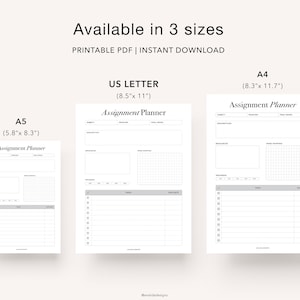 Puede incluir: Plantilla de planificador de tareas imprimible en tres tama&ntilde;os: A5 (14,7 cm x 21 cm), A4 (21 cm x 29,7 cm) y US Letter (21,6 cm x 27,9 cm). El planificador incluye secciones para la materia, la descripci&oacute;n, los recursos, el progreso, las tareas y la fecha de vencimiento.