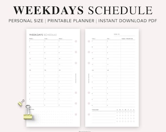 Puede incluir: Planificador semanal imprimible en blanco y negro con fondo de puntos. El planificador incluye secciones para del lunes al viernes, una sección para tareas y prioridades, y un rastreador para los días de la semana.