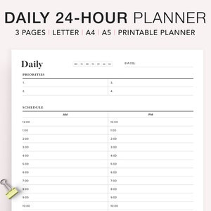 24 Hour Daily Planner Printable, Hourly Planner, Military Time Plan, Time Blocking Template, Work Day Schedule, Productivity Planner