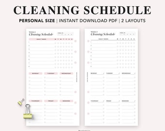 PERSONAL - Home Cleaning Schedule Planner Inserts, Weekly Cleaning Checklist, House Clean Schedule, Home Organization Printable, Chore Chart