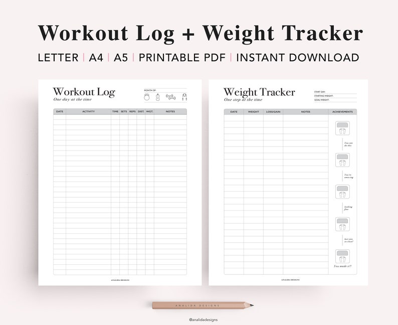 Fitness Journal Printable, Workout Log, Weight Loss Journal, Meal Planner, Calorie & Walking tracker, Health Planner, PDF Instant Download image 5