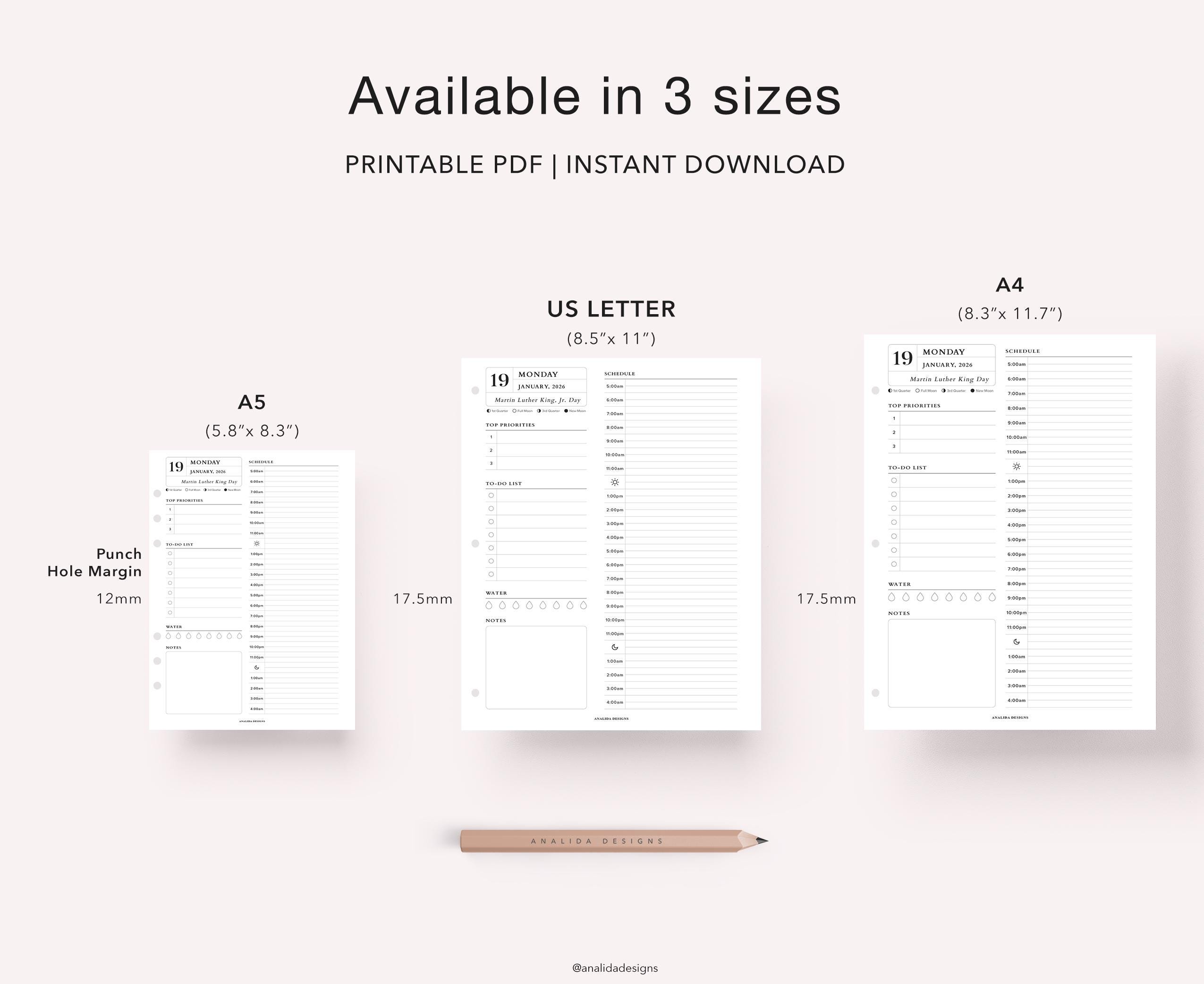 2026 24 Hour Daily Dated Planner Printable: Time Blocking, A4 A5 Letter ...