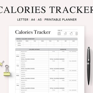 Calorie Tracker, Afdrukbare Calorieën Journal, Dagelijkse Wekelijkse Calorie Counter, Dieet Planner, Dieet Plan, A5 Planner Inserts, PDF Instant Download