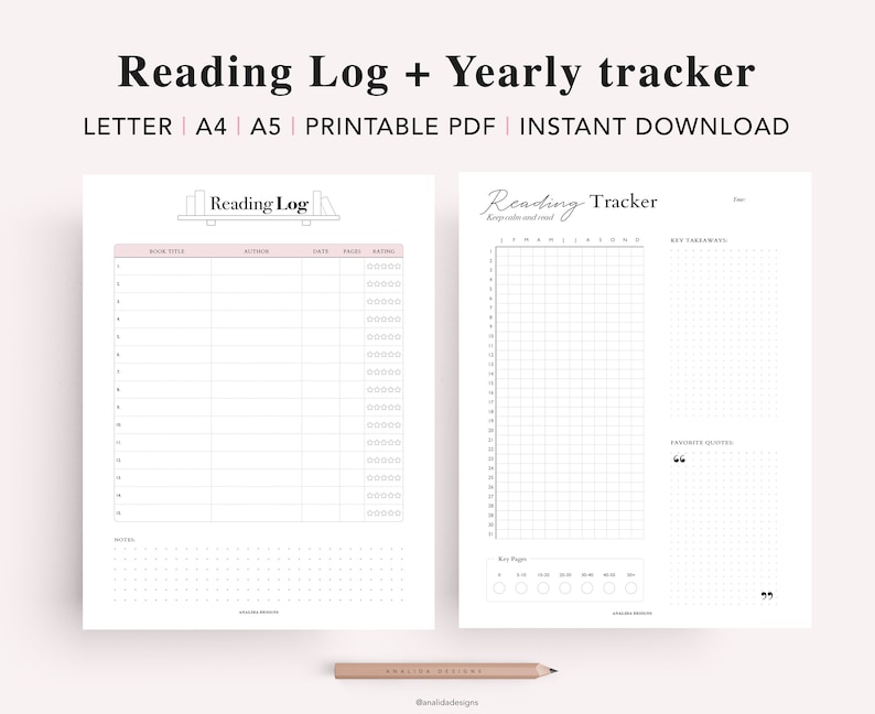 Reading Tracker Printable, Reading Log, Reading Journal, Bookshelf Insert, Book Lovers Planner Bundle, A5 Planner Inserts, PDF Download image 7