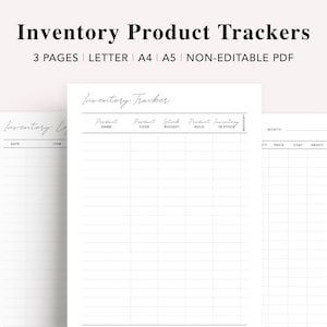 Rastreador de inventario, Lista de inventario, Registro de inventario de productos, Formulario de gestión de inventario de pequeñas empresas, Ventas de existencias de productos, Lista de productos, PDF