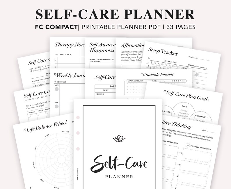 FC Compact Size Self Care Planner, Self Care Journal, Self Care Worksheet, Wellness Planner, Mental Health Journal, Mood Tracker image 1