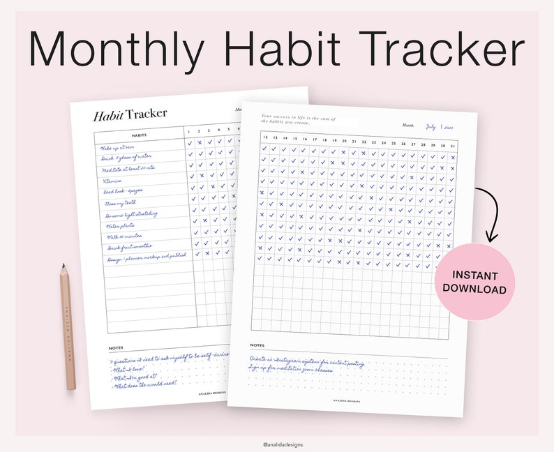 Habit Tracker, Monthly Habit Tracker Printable, 30 Days Habits Tracker, Habit Planner, Routine Checklist, A5 Planner Insert image 2