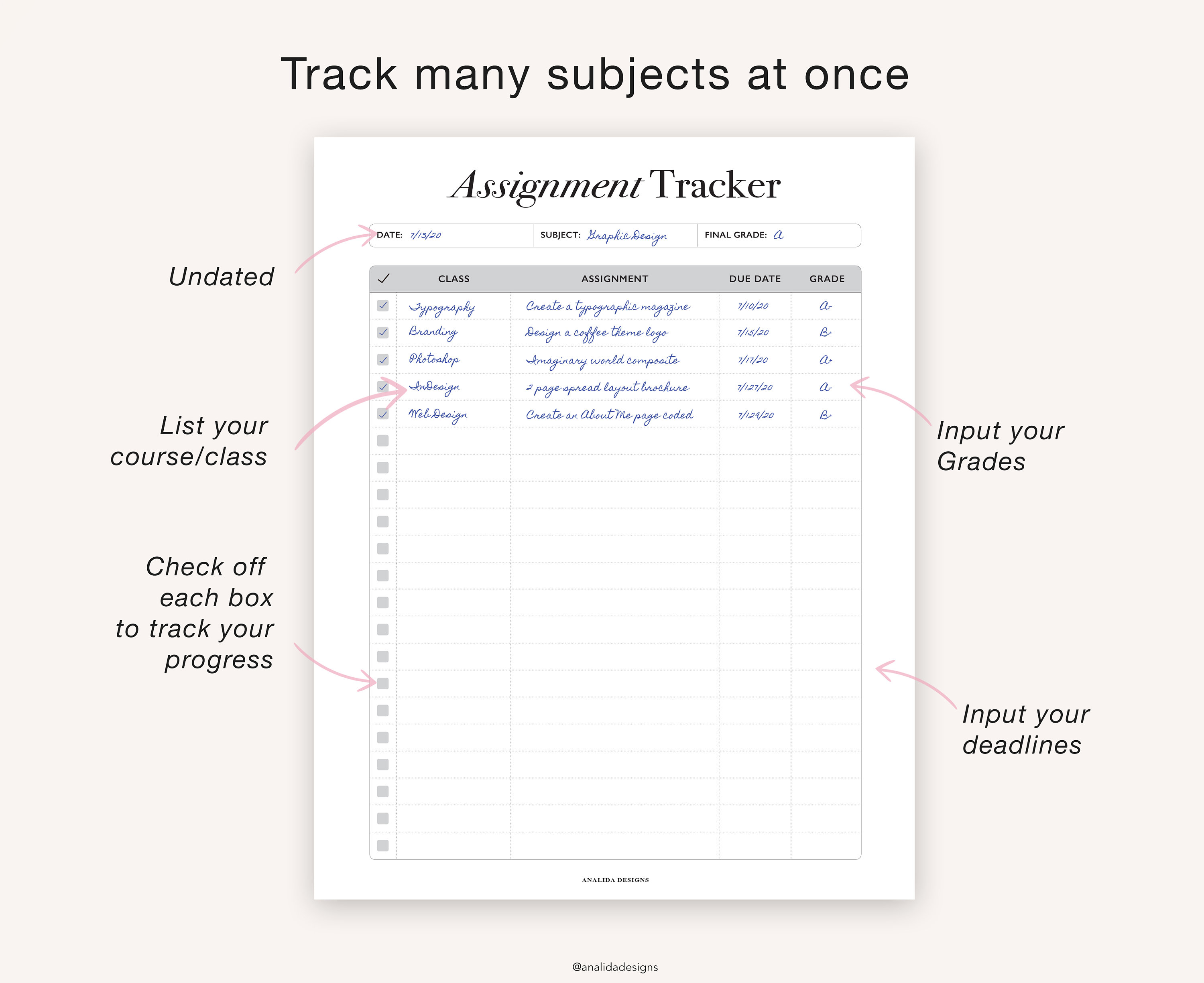 Student Assignment Tracker Printable: College Homework Planner (PDF ...