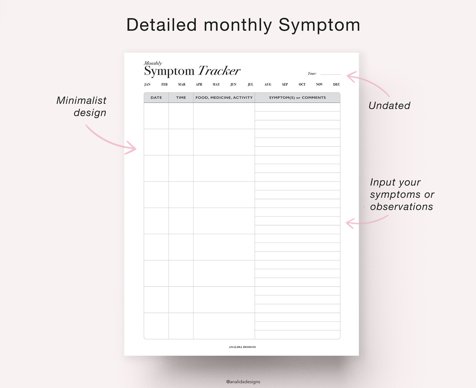 Symptom Tracker, Printable Medical Planner, Pain Tracker, Symptoms