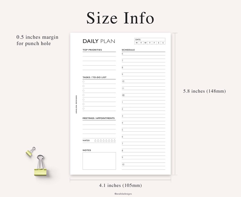 A6 Daily Planner Printable Hourly Planner Daily Plan Work | Etsy
