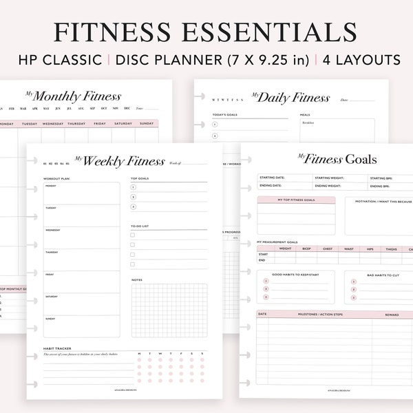 Fitness Planner Printable, Happy Planner Insert, Daily Fitness Tracker, Weekly Fitness Goal Planner, Fitness Journal, Meal Plan, HP Classic