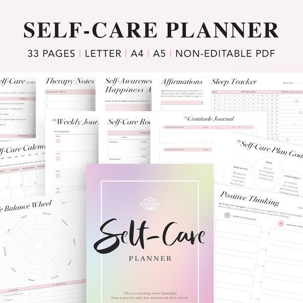 Self Care Journal, Self Care Kit, Self Care Planner, Self Care Worksheet, Wellness Planner, Mental Health Journal, Mood Tracker, A5 Inserts