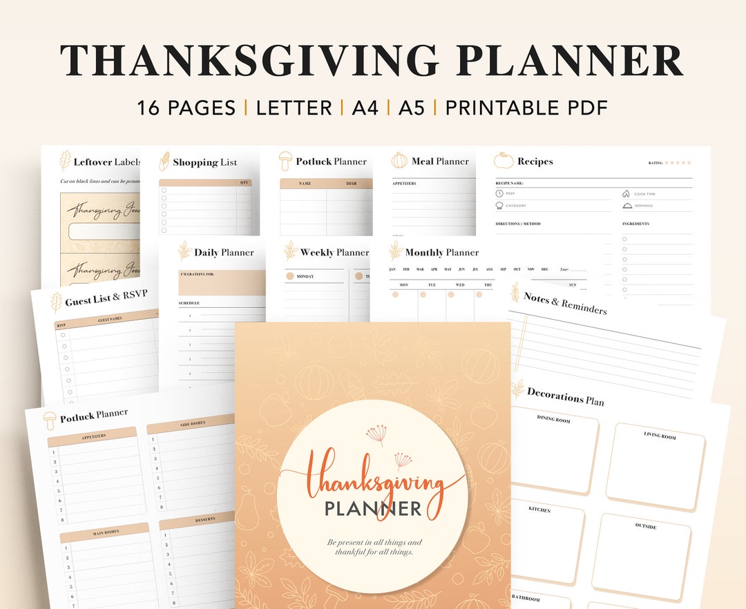 Thanksgiving Planner Printable, Holiday Planner, Thanksgiving Binder, Turkey Day Planner, A5