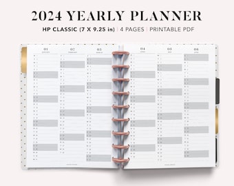 2024 Year Calendar Printable Happy Planner, Yearly Overview, Year at a Glance, 2024 Year Planner Vertical, HP classic inserts, PDF