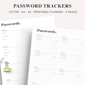 Password Tracker Insert, Printable Password Tracker Template, Password Tracker, Log Password Organizer Password Keeper, PDF Printable