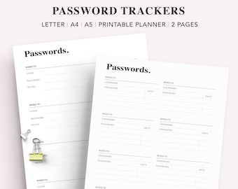 Password Tracker Insert, Printable Password Tracker Template, Password Tracker, Log Password Organizer Password Keeper, PDF Printable