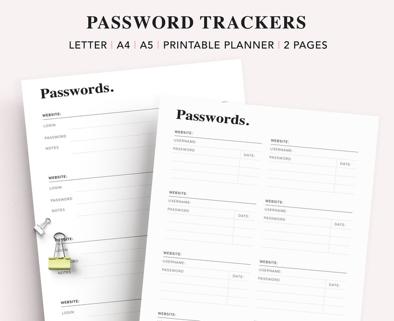 Password Tracker Insert Printable Password Tracker Template | Etsy