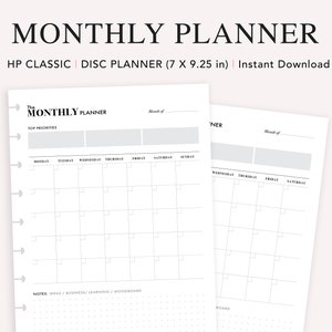 Happy Planner Classic Printable, Monthly Planner Undated, Monthly Calendar Template, HP Classic Inserts, PDF Instant Download