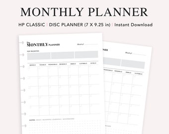 Happy Planner Classic Printable, Monthly Planner Undated, Monthly Calendar Template, HP Classic Inserts, PDF Instant Download