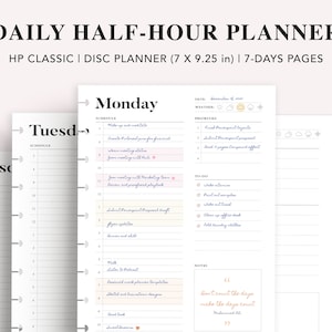 7 Day Planner Printable, Happy Planner Classic Insert, Daily Half Hour Planner, Undated Daily Schedule, To-Do List, PDF Download