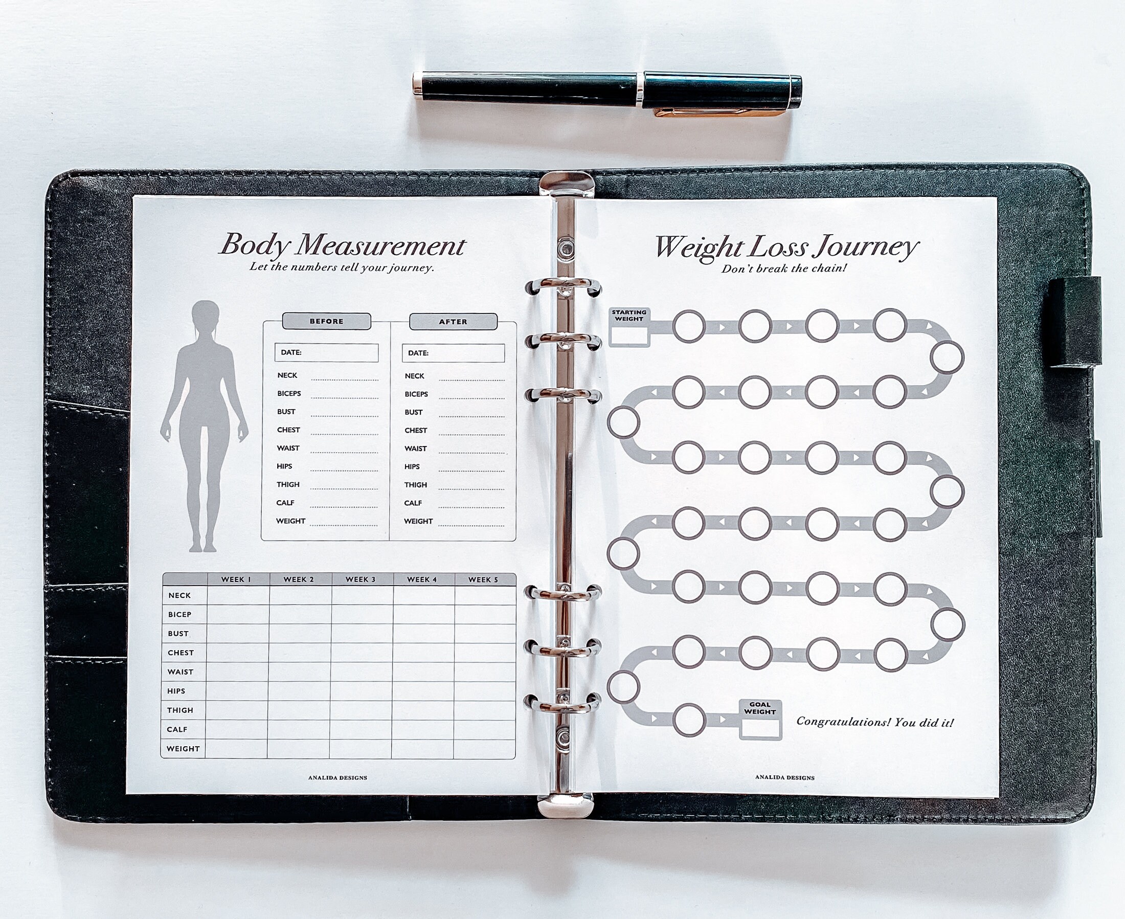 Weight Loss Tracker Printable: Body Measurement, Fitness Progress (PDF ...