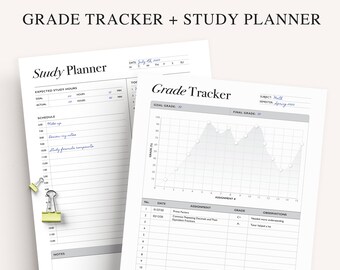 Student Study Planner Printable: Grade Tracker, A4/A5/US Letter (PDF)
