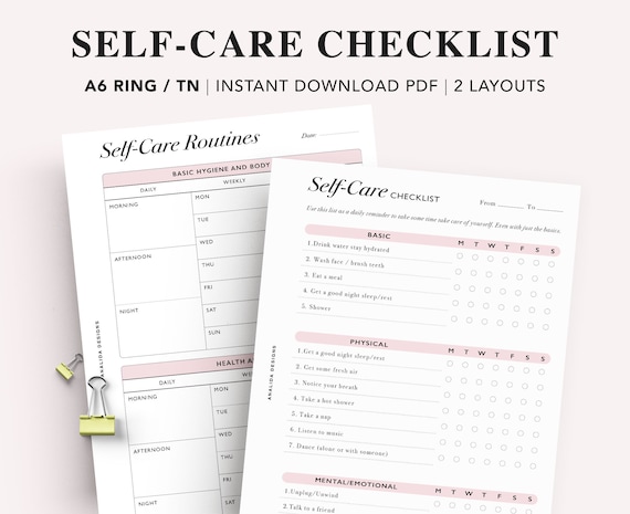 A6 Self Care Checklist Tracker, Self Help Journal, Daily Routine