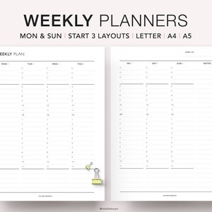 Weekly Schedule, Printable Weekly Timetable, Weekly Organizer, Hourly Agenda, Time Blocking Template, Week on 2 Pages, Filofax A5, PDF
