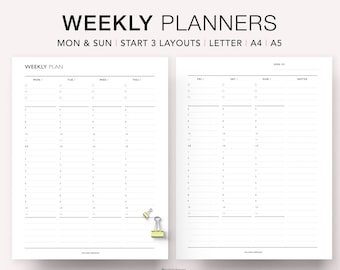 Weekly Schedule, Printable Weekly Timetable, Weekly Organizer, Hourly Agenda, Time Blocking Template, Week on 2 Pages, Filofax A5, PDF