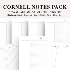 Cornell Notes Printable Pack, Cornell Notes Method, Student Note Taking Template, Lecture Notes Taking, Dot Grid Lined, PDF Instant Download