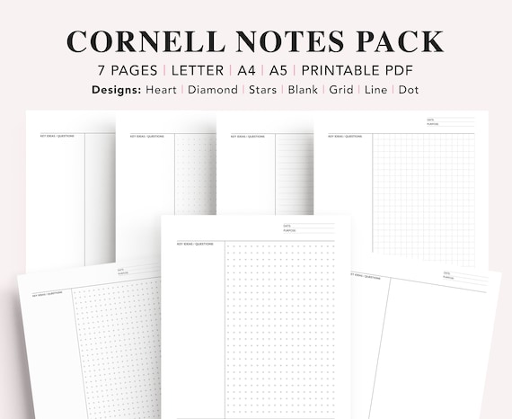 Pacchetto stampabile Cornell Notes, Metodo Cornell Notes, Modello per  prendere appunti dello studente, Prendere appunti delle lezioni, Griglia a  punti, Download istantaneo PDF -  Italia